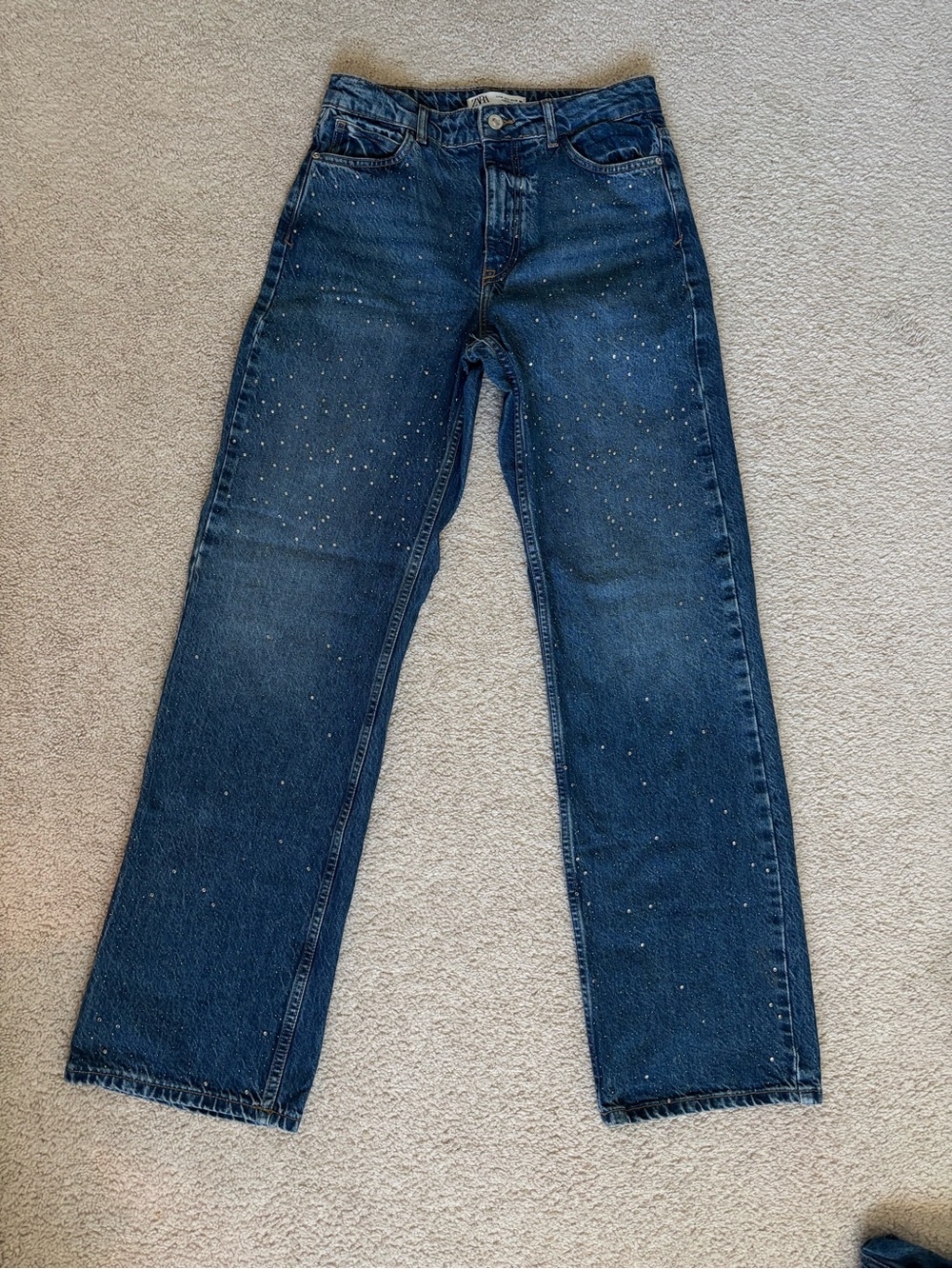 Zara Dark Blue Straight Jeans with Speckled Detail
